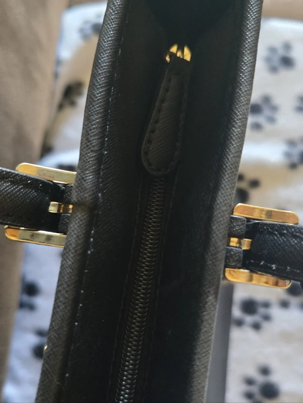 Michael Kors Black Saffiano Tote with Gold MK Charm